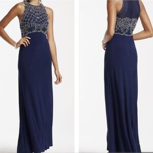 Cachet Embellished Navy Blue Long Dress Gown Size 10